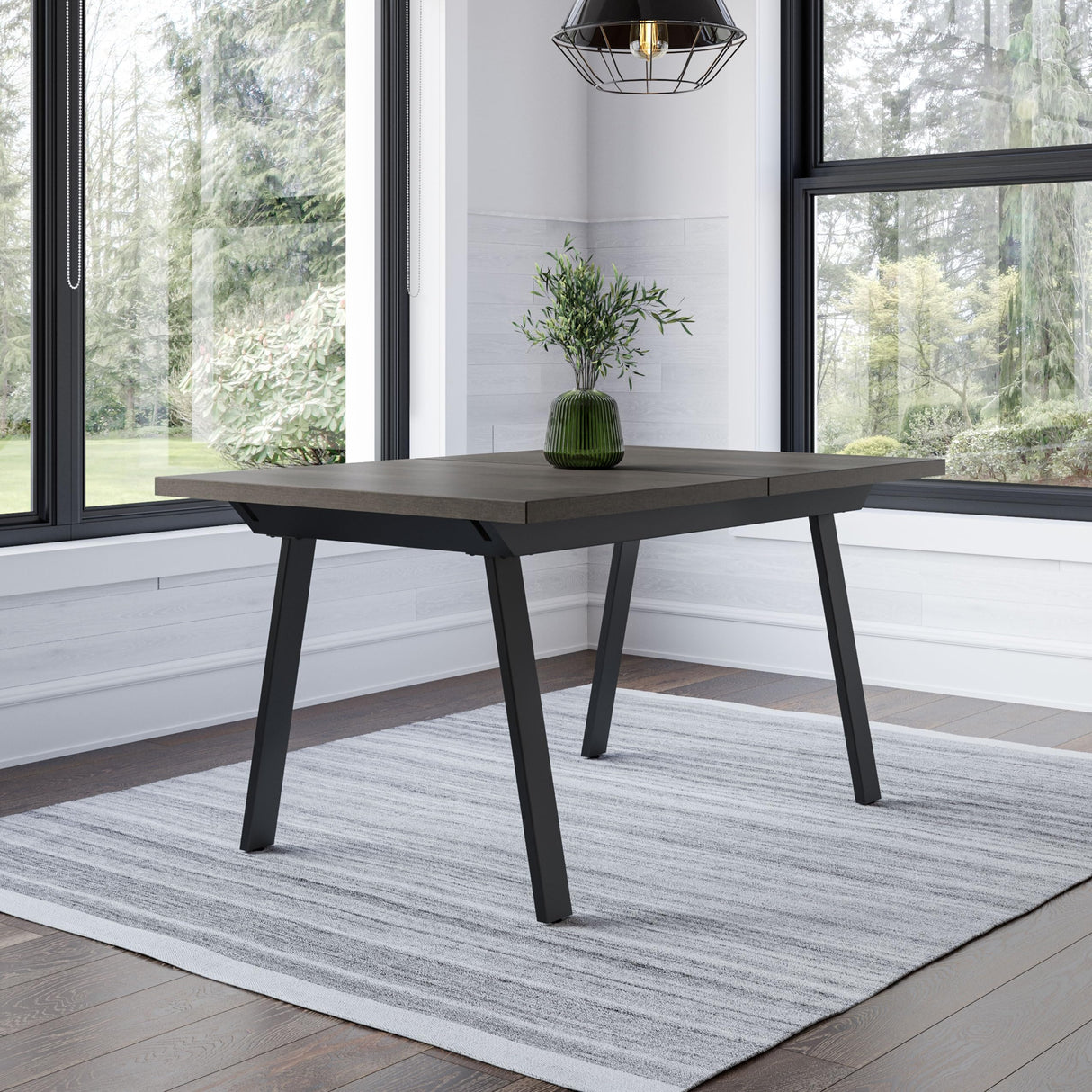 Kane Extendable Dining Table - Grey Solid Wood/Black Metal