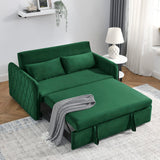 HomSof 55" Modern Convertible Sofa Bed with 2 Detachable Arm Pockets, Velvet Loveseat Sofa with Pull Out Bed, 2 Pillows and Living Room Adjustable Backrest, Grid Design Armrests, Green 4