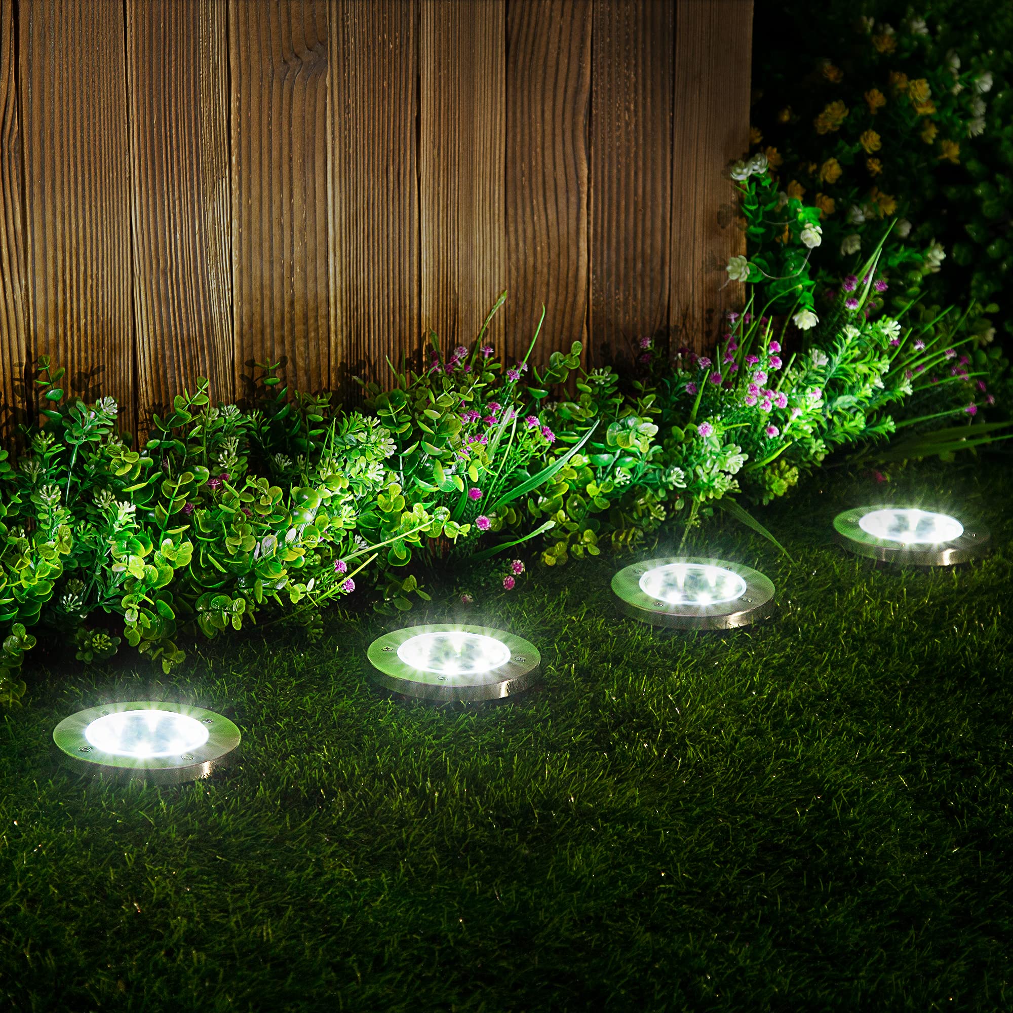 12 Pack Solar Ground Lights Outdoor, Waterproof 8 LED Solar Powered Disk Lights