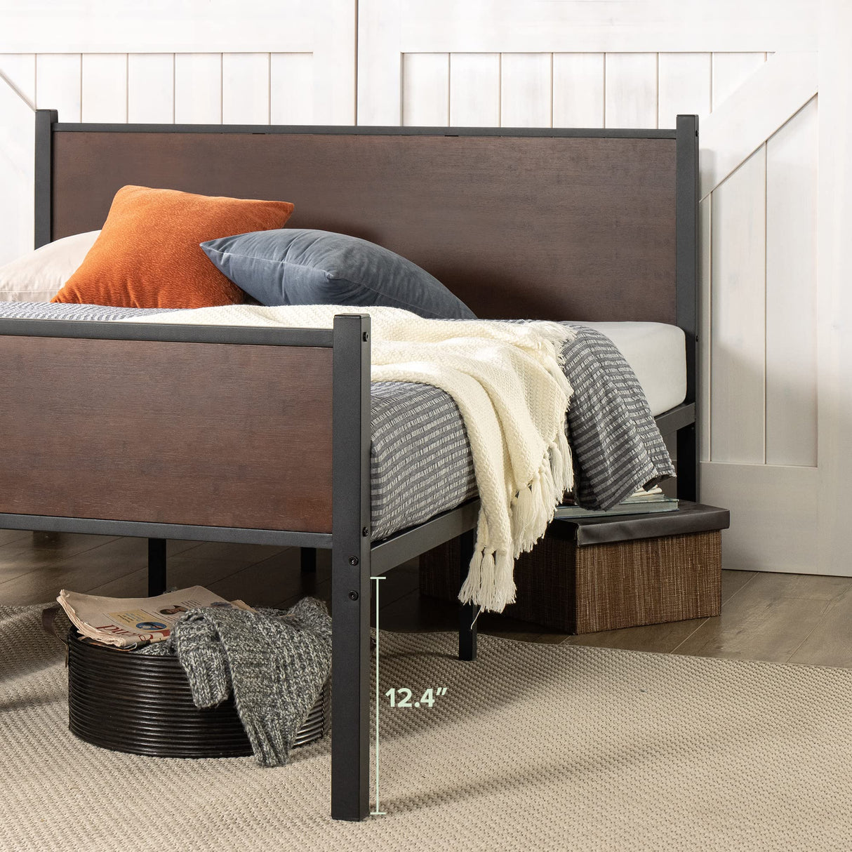 and Metal Platform Bed Frame, Bed Frame Made with Sustainable Bamboo, Steel Slat