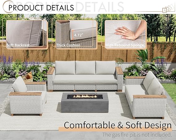 Patio Furniture Set, 6 Piece Modular Rattan Outdoor Sectional Set