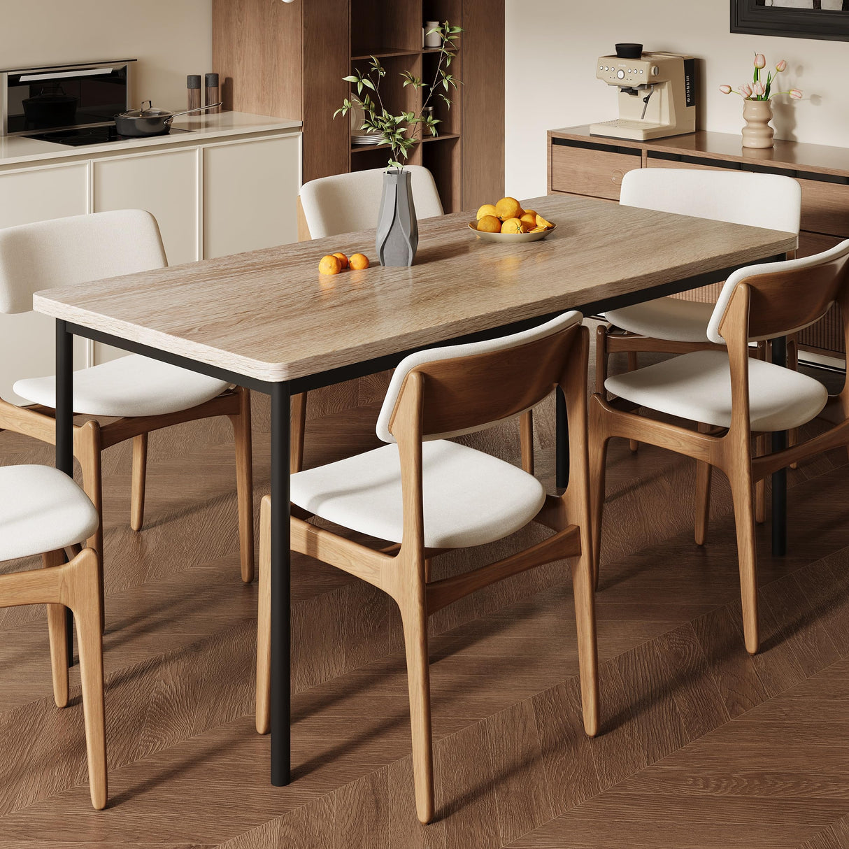 Dining Table for 6, Wood 59 inch Dining Room Table for Kitchen Small Place