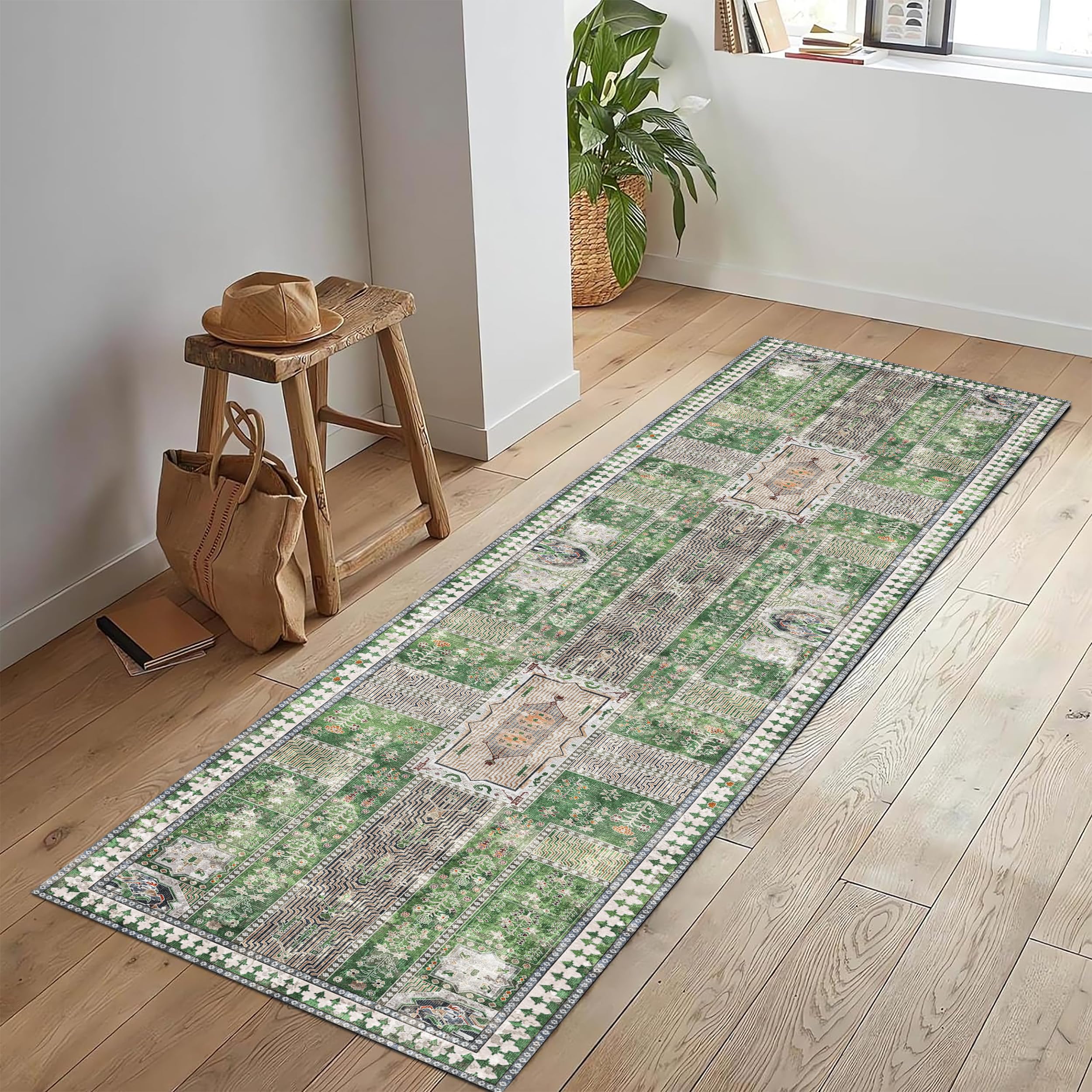 Vintage 2'6'' x 8' Washable Area Rug - Stylish Indoor Rug for Living, Dining or