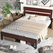 Bed Frame with Wood Headboard and Footboard, Platform Full Bed Frame