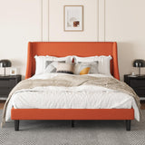 Upholstered Bed Frame Queen Size with Streamlined Wingback Headboard,