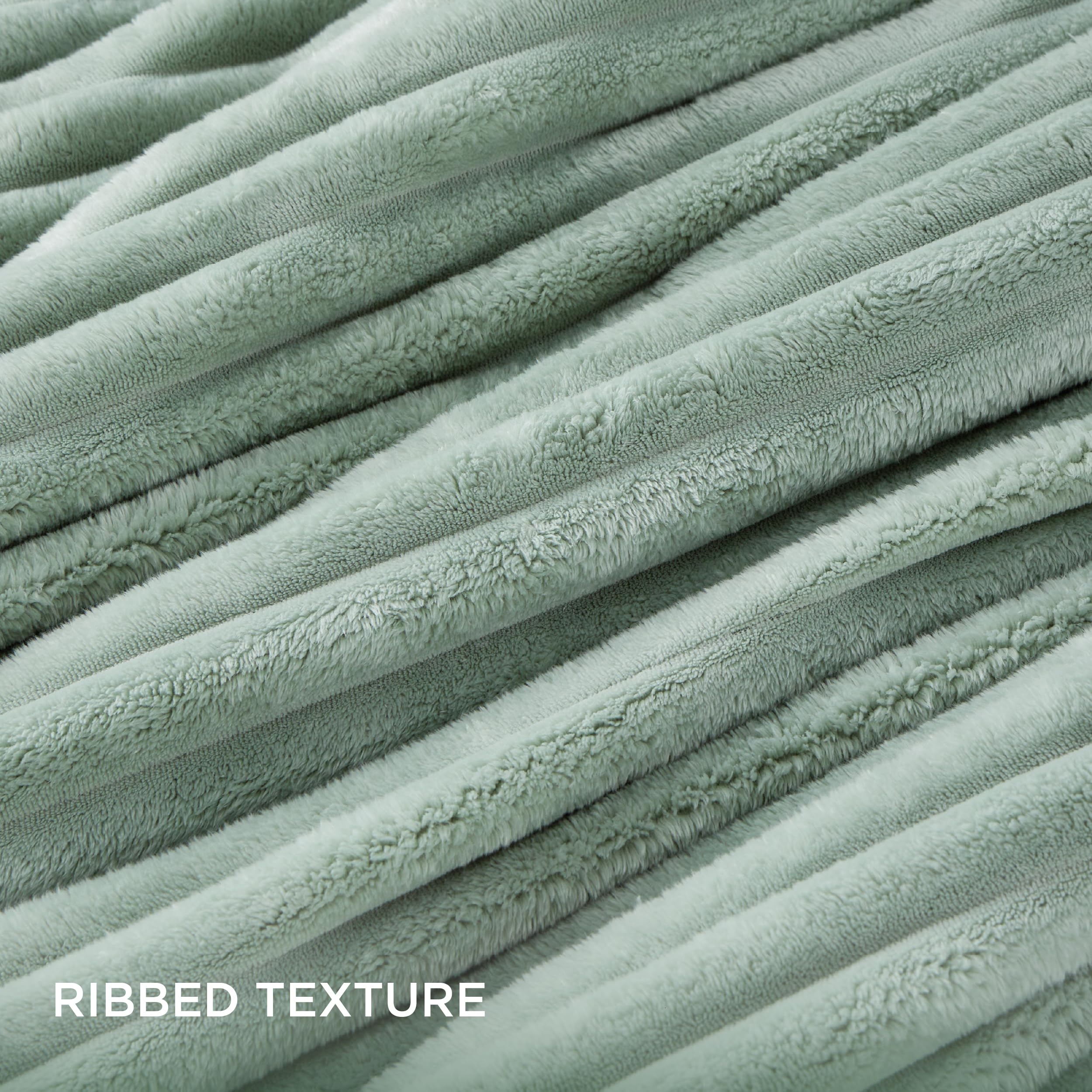 Fluffy Comforter Set Queen - Super Soft Faux Fur Comforter Queen Size Sage Green,