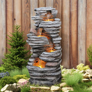 Water Fountain with LED Lights - 5-Tier Cascading Rock Waterfall Fountain, Natural Rock Look, Ideal for Garden, Landscaping, Patio, Balconies and Yard Decor