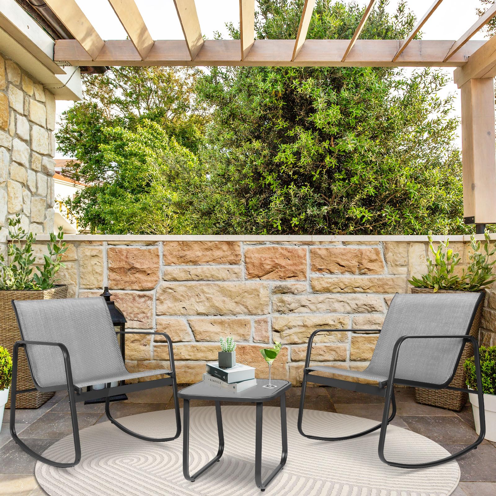 3-Piece Outdoor Rocking Bistro Set, Outdoor Furniture Set