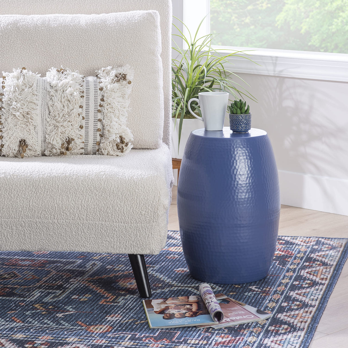 Navy Blue Hand Hammered Side Table Maura Aluminum