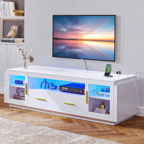 LED TV Stand with Power Outlets, Modern Entertainment Center Media Console