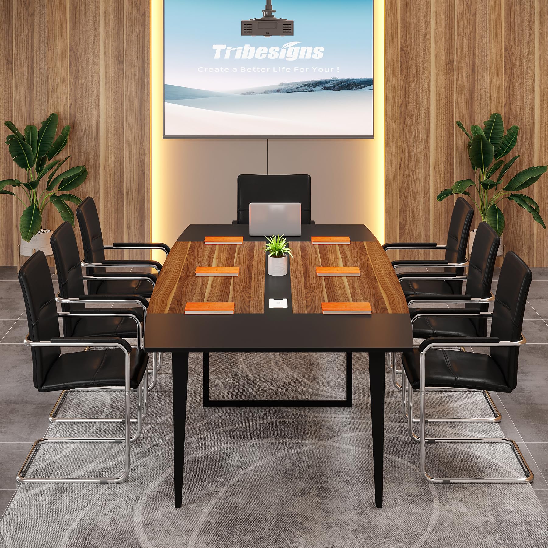 8FT Conference Table, 94.48L x 47.24W x 29.52H Inches Boat Shaped Meeting Table