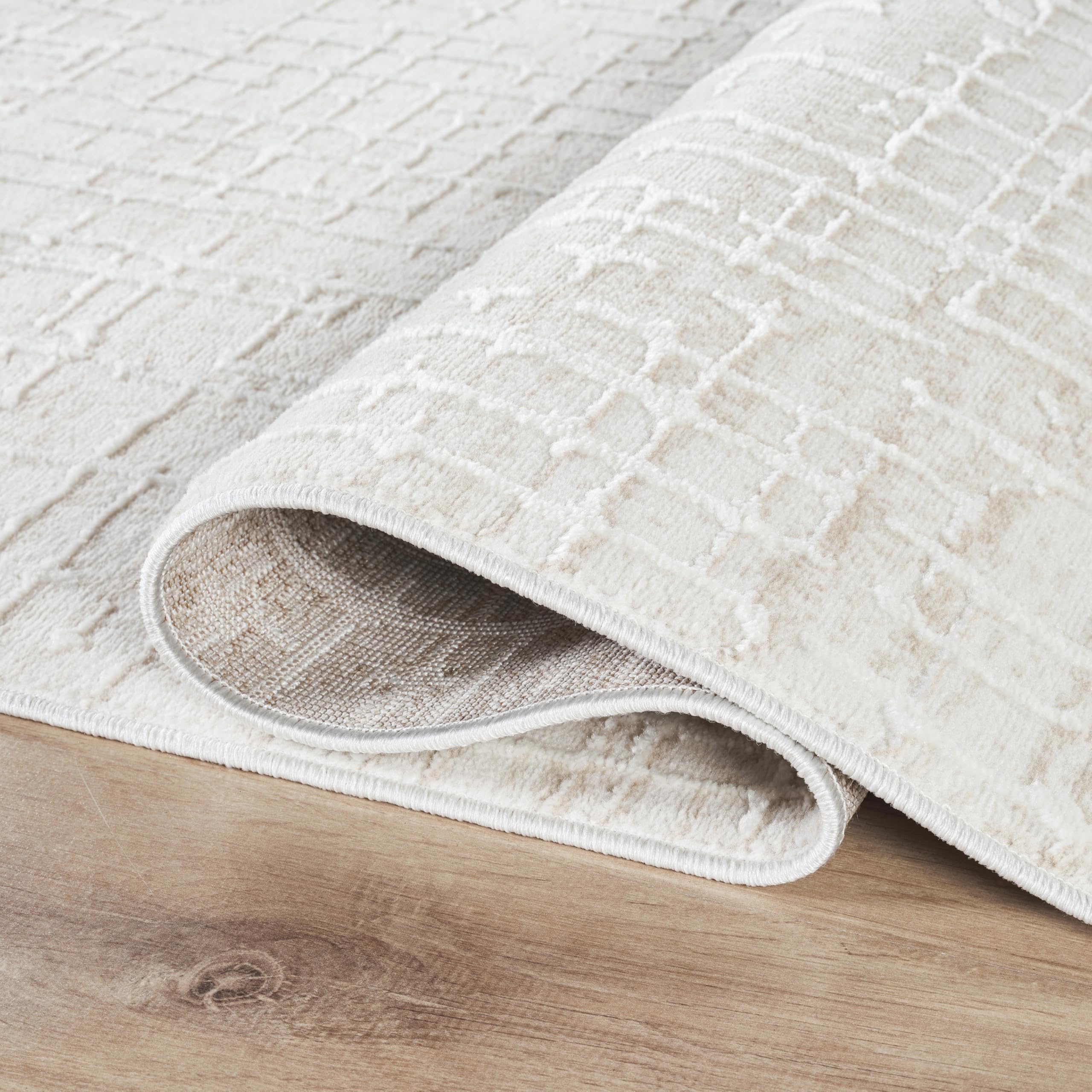 Abani Beige Area Rug - 6x9 Area Rugs for Bedroom - Vera Collection Geometric Grid Pattern - Non-Shedding, Easy to Clean Durable Rugs for Living Room, Bedroom or Office, Pet & Child Friendly