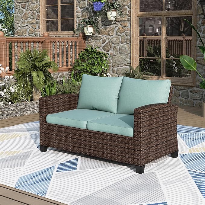 Patio Couch Wicker 3-Seat Outdoor Brown Rattan Sofa