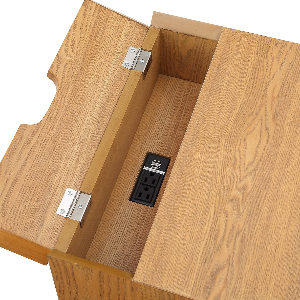 Furniture 838Natural Teddy Collection Modern | Contemporary Wooden Nightstand Featuring Two 120V Outlets & Two USB Ports