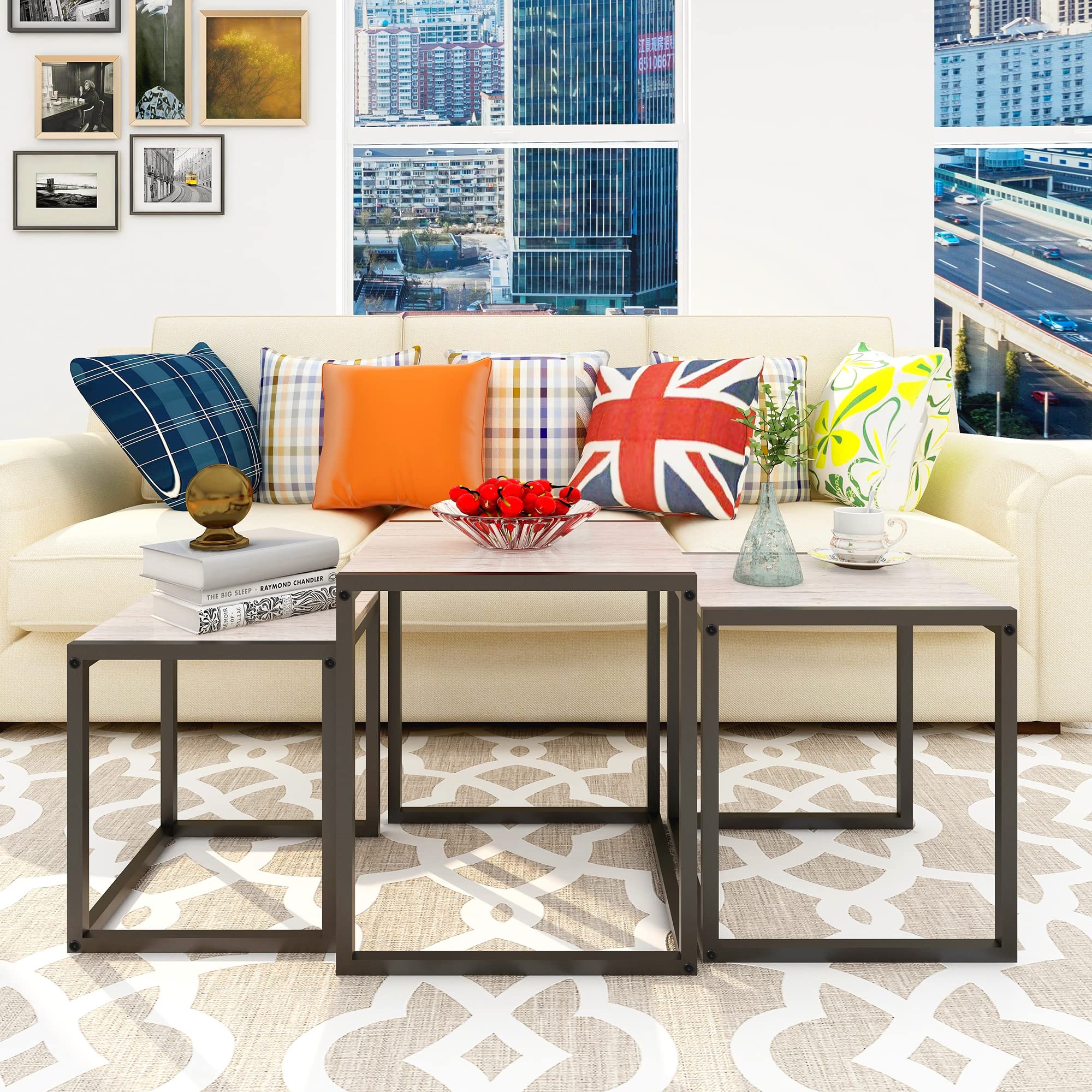 Nesting Table Set of 3 Side Tables, Modern Coffee Table Stacking End Table