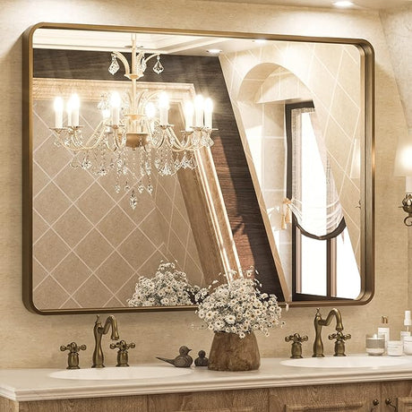 40 x 30 Inch Black Frame Mirror, Bathroom Vanity Mirror for Wall, Modern Rectangle