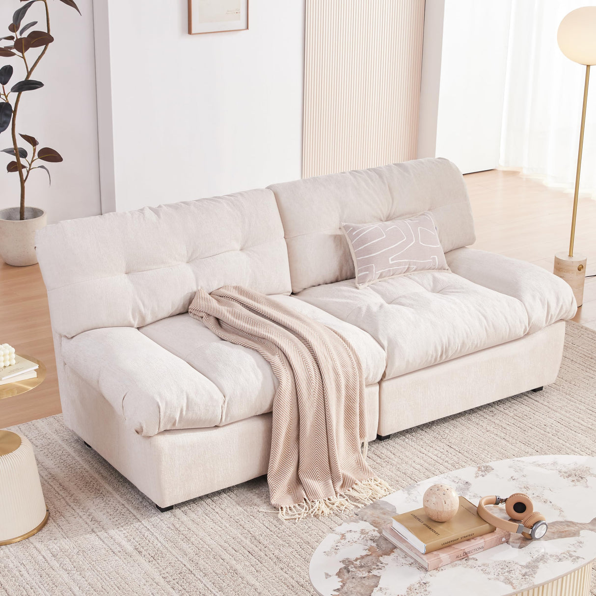 80" Chenille Cloud Deep Seat Overstuffed Couches for Living Room, Cozy Comfy Cloud