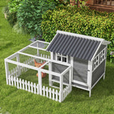 Wooden Chicken Coop with Run for 3-4 Chickens, Hen House with Nesting Box