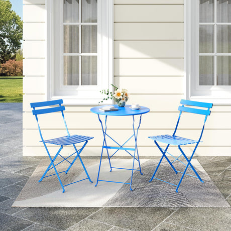 Steel Frame Patio Bistro Set, 3-Piece Outdoor Folding Table and Chairs, Weather Resistant