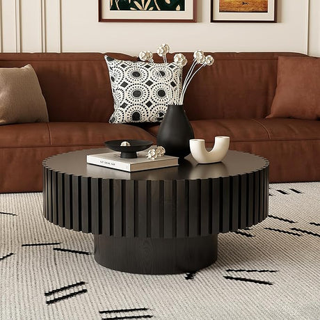 Oval Coffee Table for Living Room, Modern Wooden Drum Coffee Table Oval Coffee