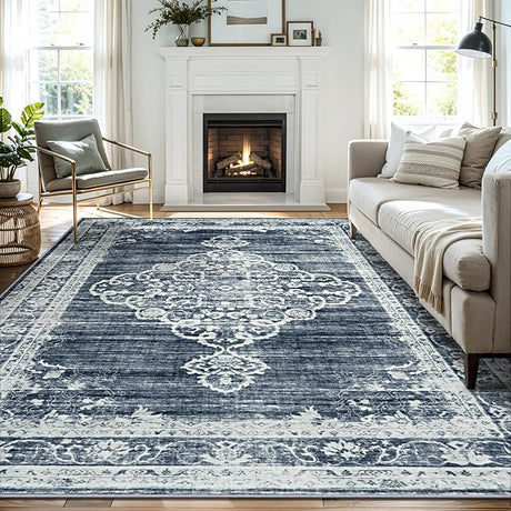 Area Rugs for Living Room Washable, Neutral Vintage Rug Large for Dining Room Bedroom