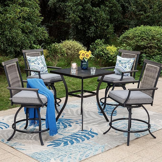 3 Piece Outdoor Bar Furniture Set, Counter-Height Patio Bistro Table & Swivel