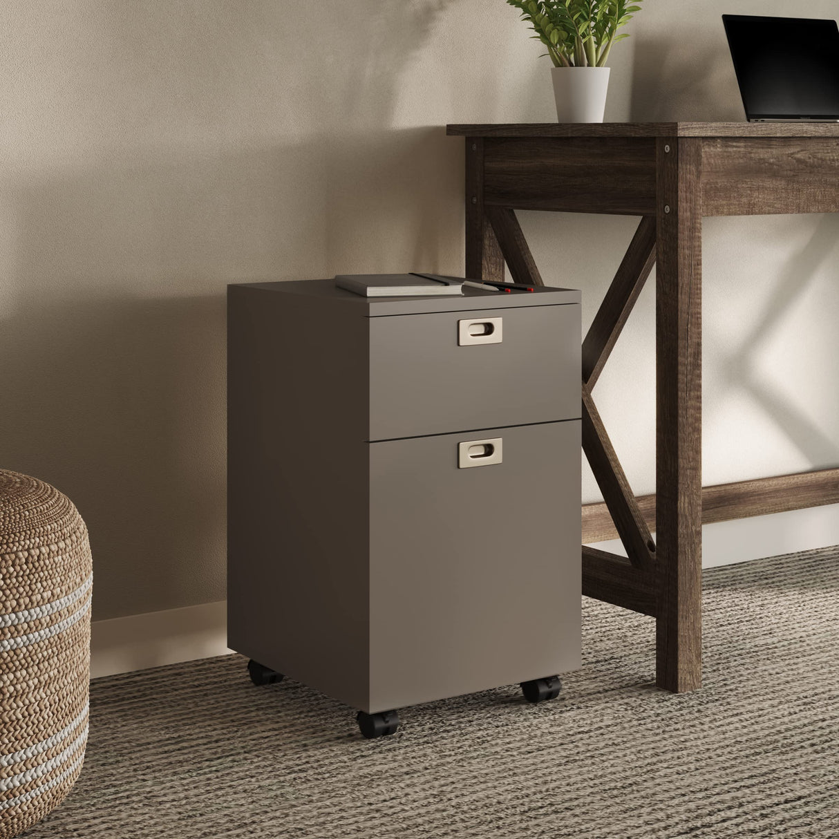 Cabinet-2-Drawer Deep Drawer Storage-Rolling Filing Cabinet for Under The Desk