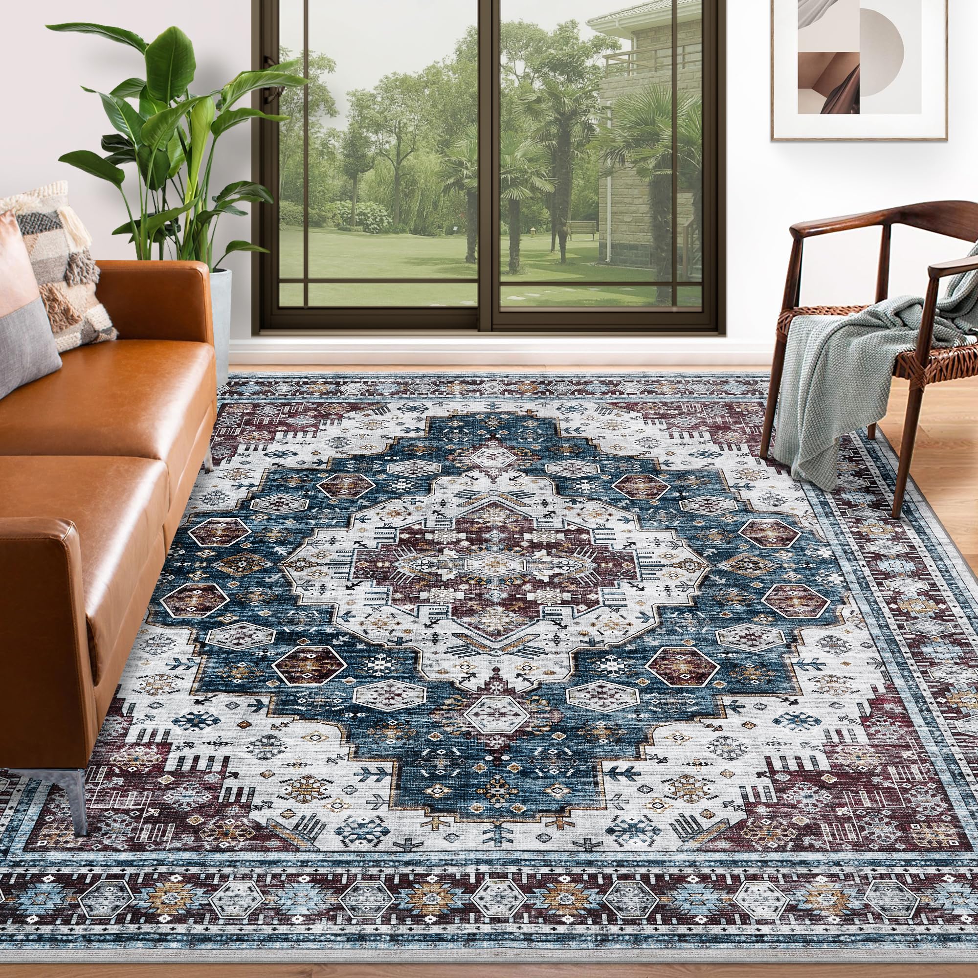 Rug Living Room Rugs: 8x10 Area Rug Large Boho Medallion Distressed Carpets Indoor