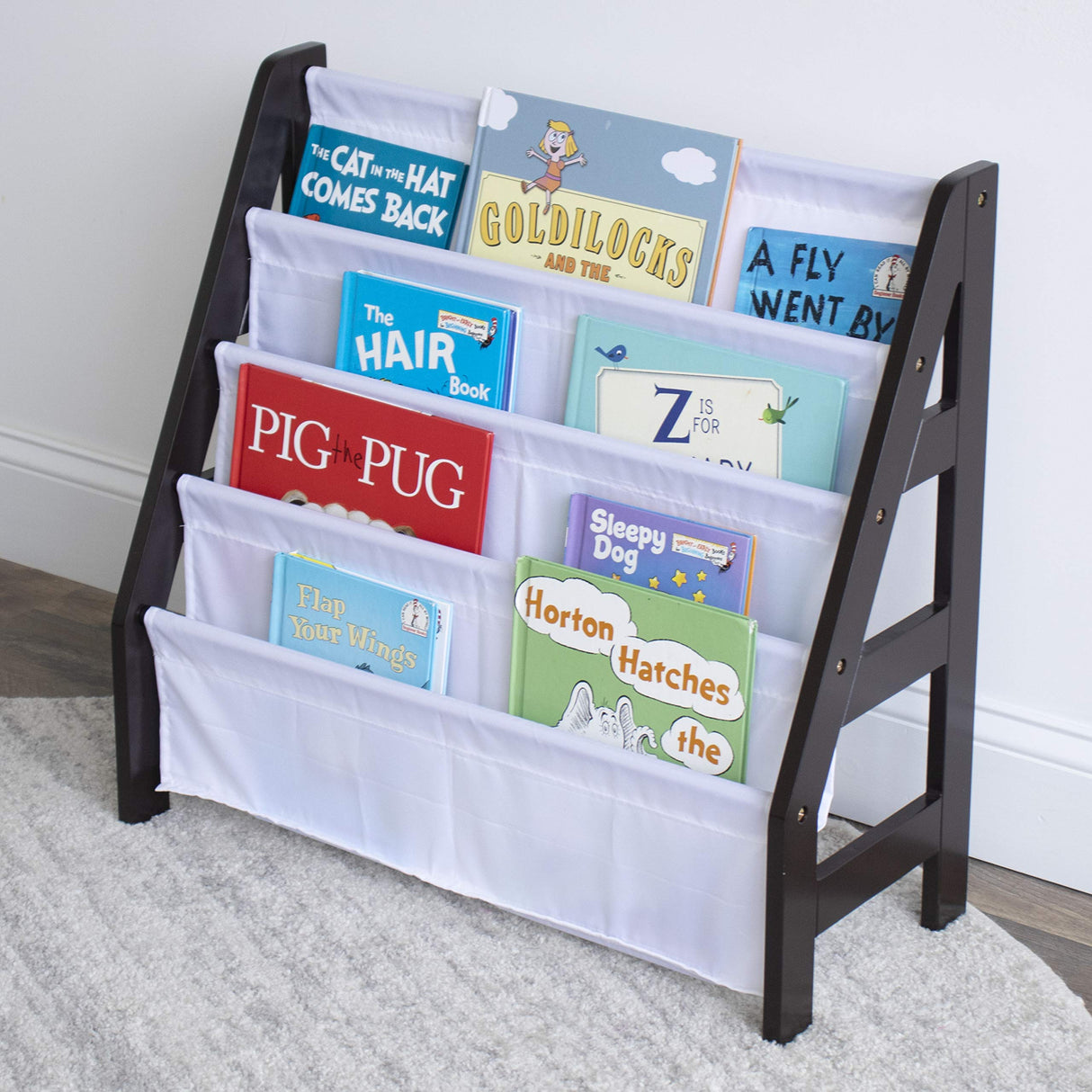 Kids Ladder Frame Bookshelf, 4 Tier Book Organizer, Espresso/White