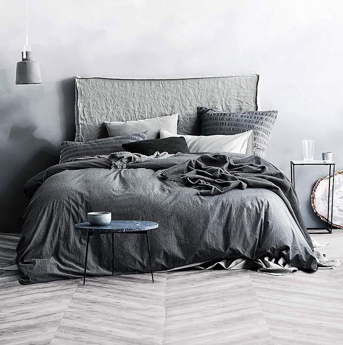 Duvet Cover King Size - Linen Feel Textured Organic Natural 100% Washed Cotton