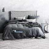 Duvet Cover King Size - Linen Feel Textured Organic Natural 100% Washed Cotton