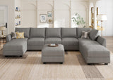 Oversized Modular Sectional Sofa with Storage Seats Reversible Sectional Couch with Ottomans U Shaped Modular Sectional Couch for Living Room, Grey