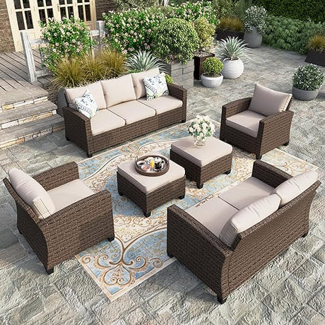 8 Pieces Wicker Patio Furniture Set with Fire Pit Table