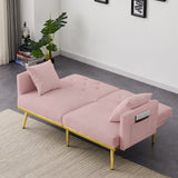 Convertible Futon Sofa Bed, 59-inch Modern Velvet Sleeper Sofa Small Loveseat with Two Pillows,