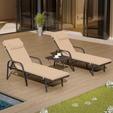 Patio Chaise Lounge Set 3 Pieces Outdoor Lounge Chair with Rattan Adjustable Backrest