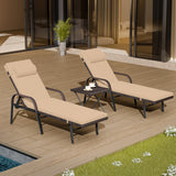 Patio Chaise Lounge Set 3 Pieces Outdoor Lounge Chair with Rattan Adjustable Backrest