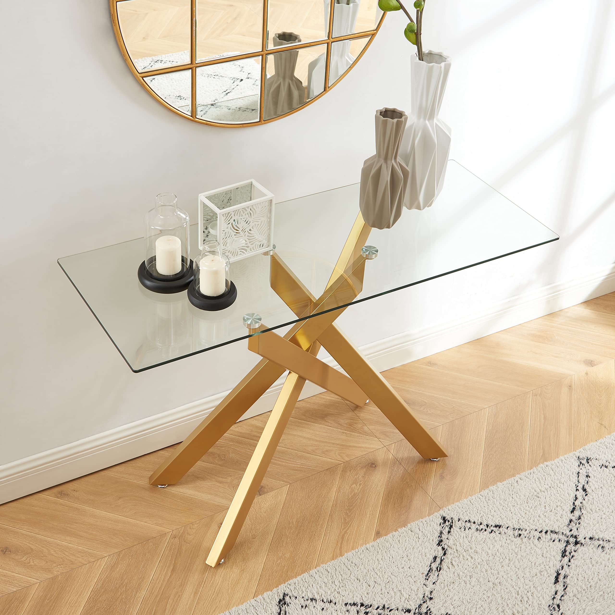 Modern Style Console Table Narrow Sofa Table with Tempered Glass Top