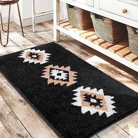 Boho Bathroom Rugs Cream Beige Bath Mat Non Slip Moroccan Geometric