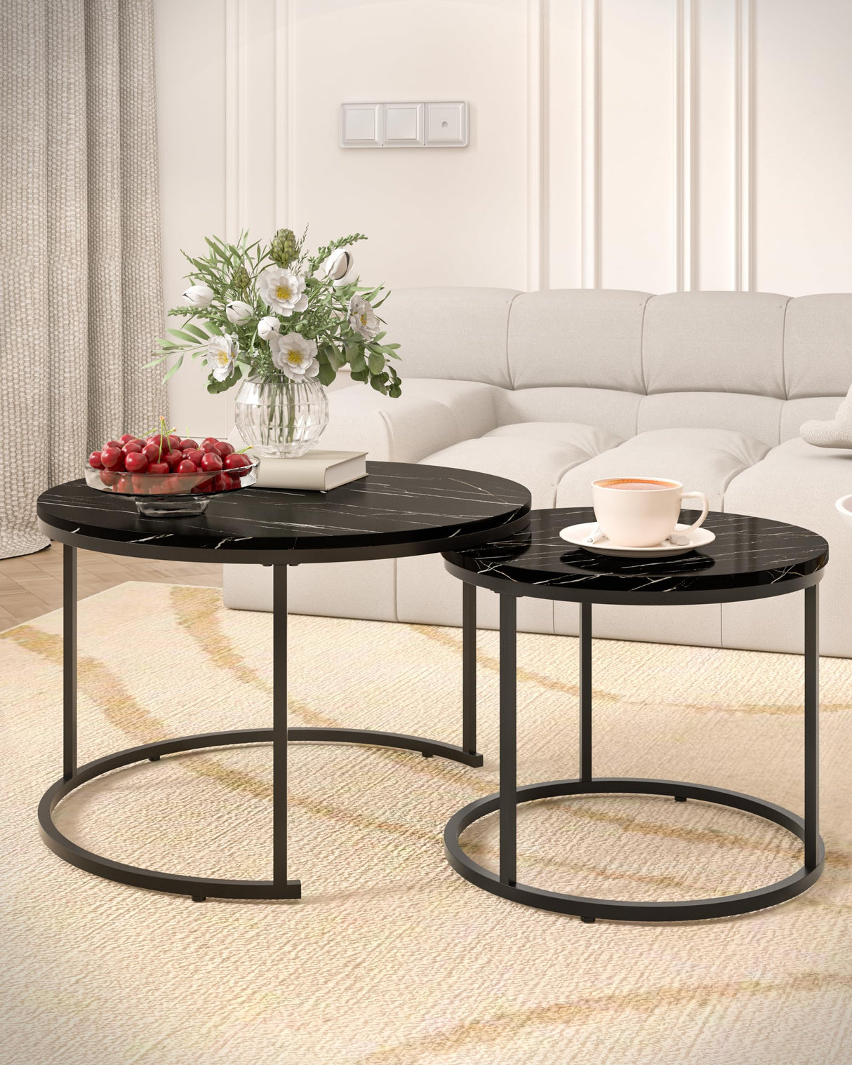 Table Set of 2,Modern Faux Marble Coffee Table for Living Room,27 inch Nesting Coffee