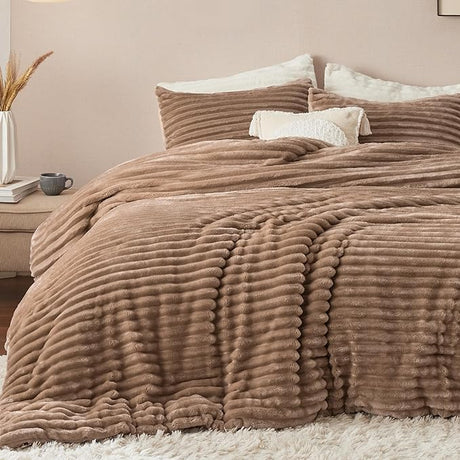 Fluffy Comforter Set Queen - Super Soft Faux Fur Comforter Queen Size Sage Green,