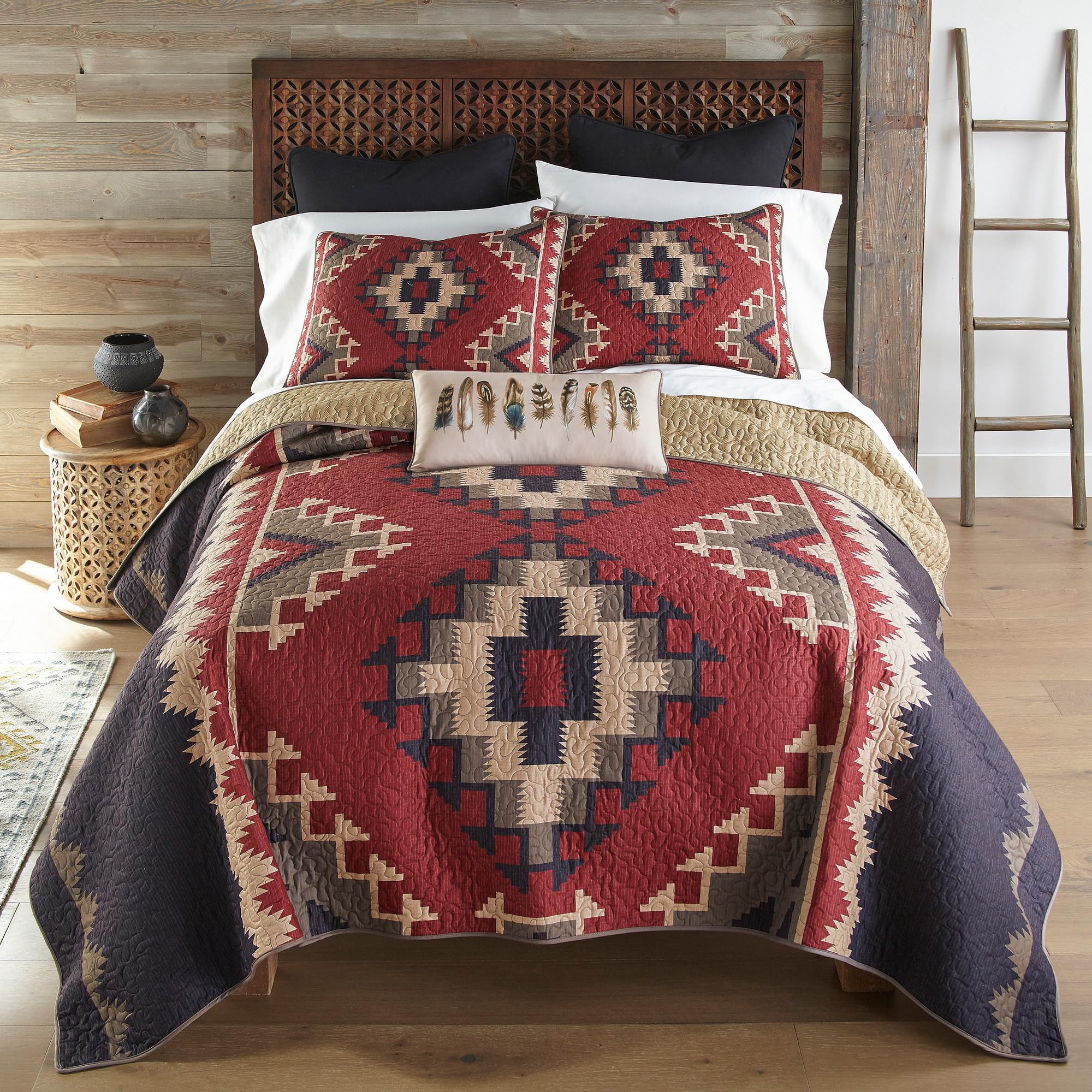 Set - 4 Piece - Mojave Southwest Quilt Set with Queen Quilt, Two Standard Pillow Shams and One Decorative Pillow - Machine Washable
