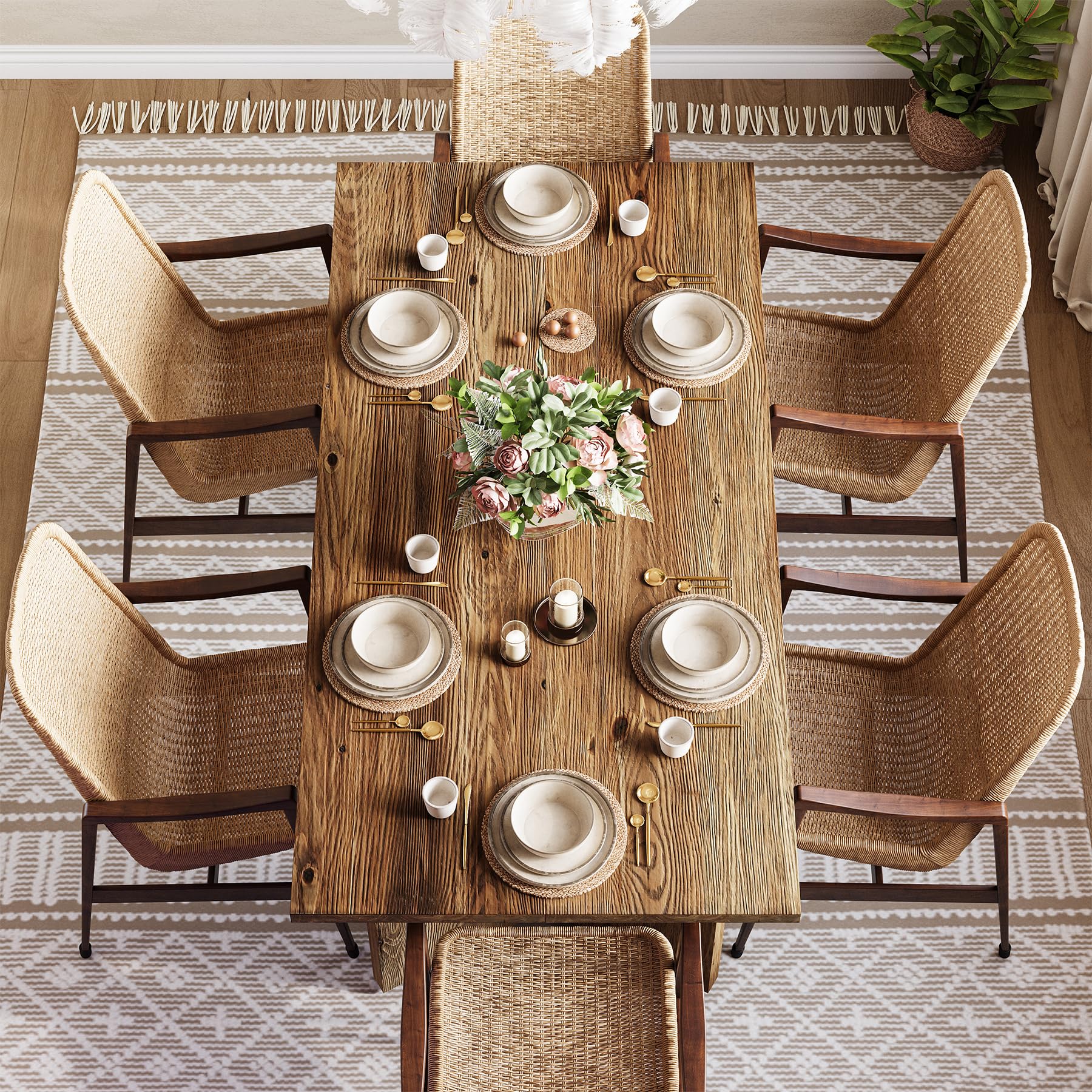 63-Inch Solid Wood Farmhouse Dining Table for 4-6