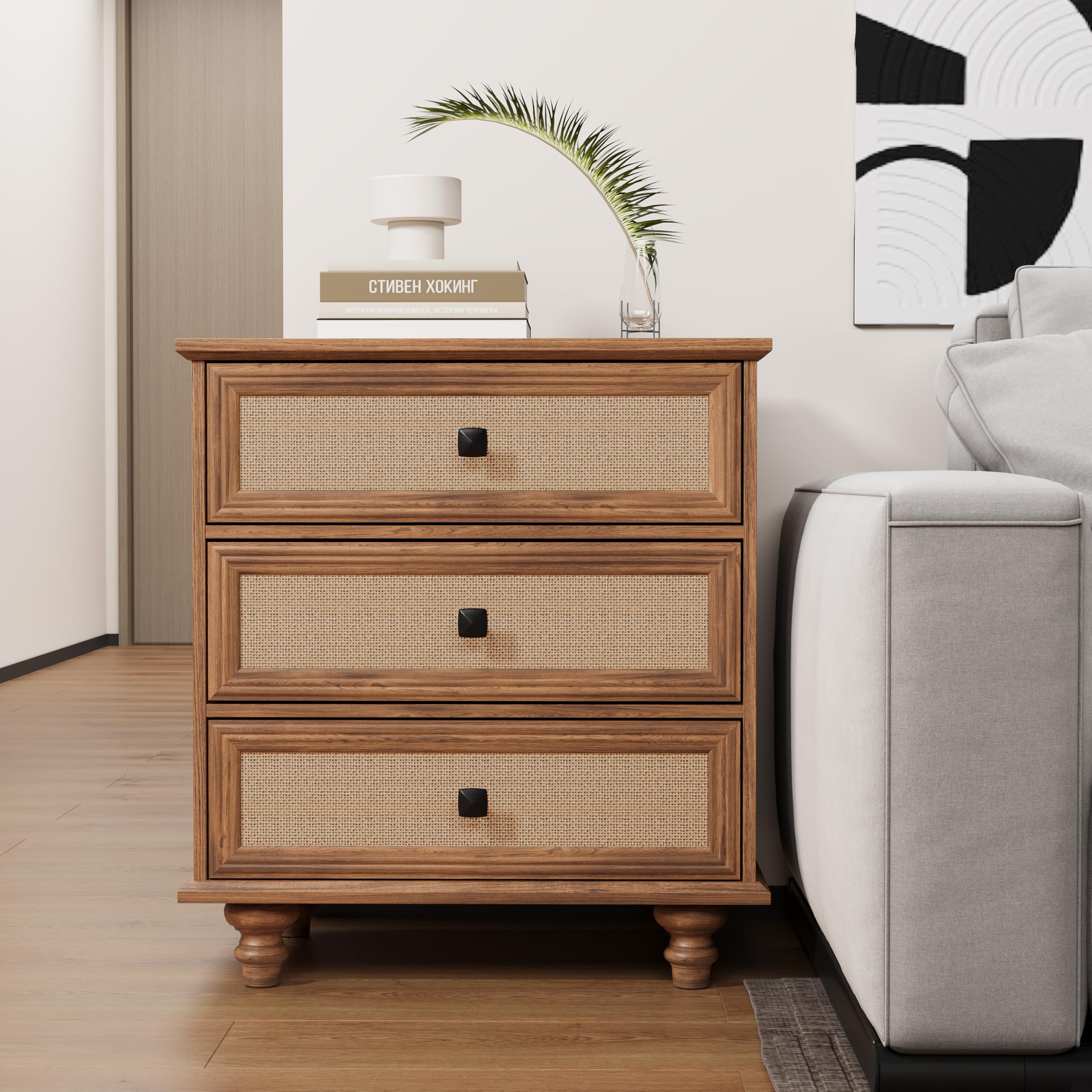 3 Drawer Dresser for Bedroom, Mid Century Modern Wide Wood Vintage Chest of Drawers Wooden Storage