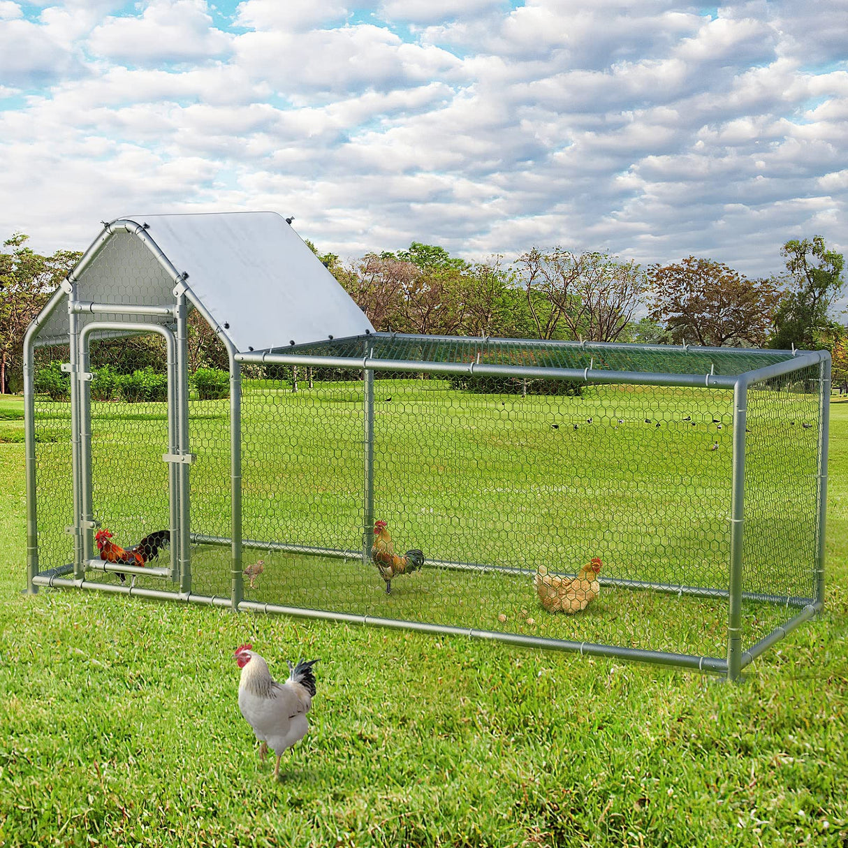 Ketive Chicken Coop Large Wooden Chicken Tractor - with Wheels Waterproof Outdoor Hen House Poultry Cage Back Yard Chicken Coops with Run, Laying Boxes and Secure Enclosure (Sloping Roof)