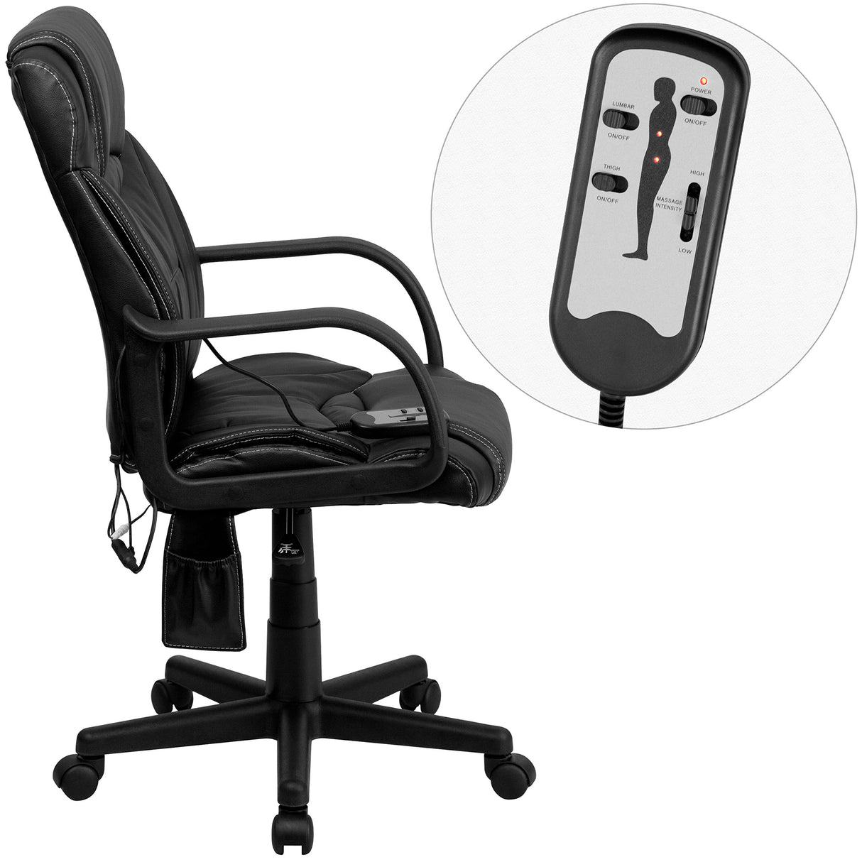 Laverne Mid-Back Ergonomic Massaging Black LeatherSoft Executive Swivel Office