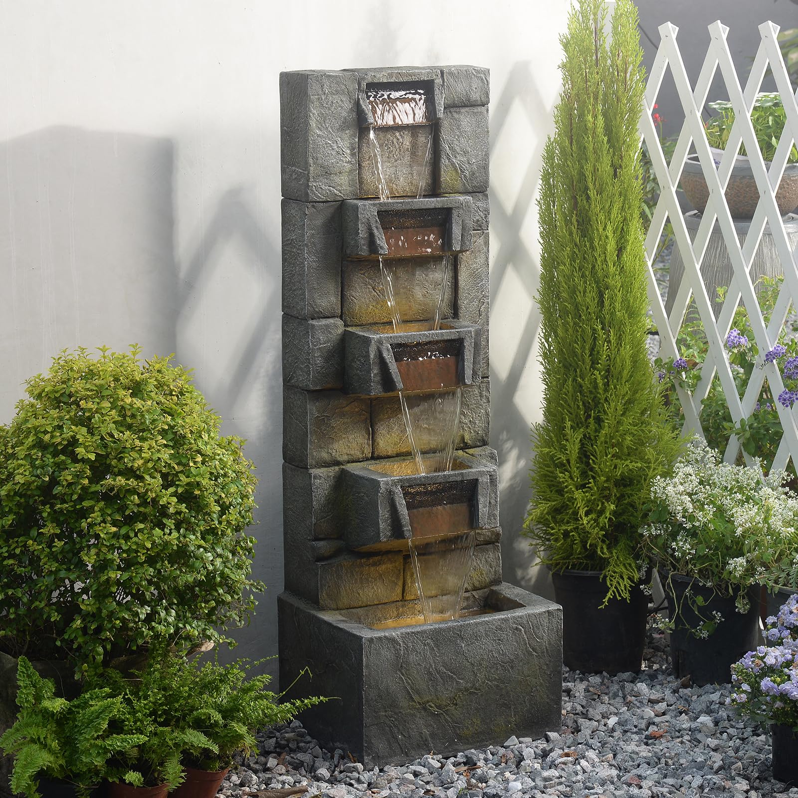 Water Fountain Outdoor Garden Fountains - 41.14''H Large Modern Cascading