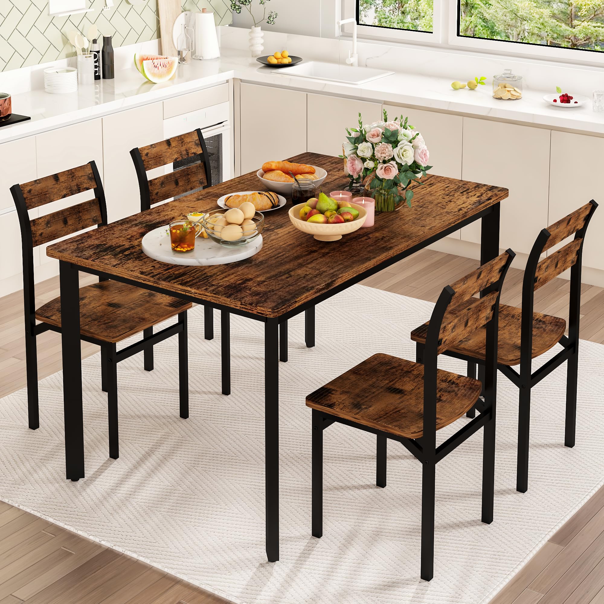 5-Piece Farmhouse Dining Table Set for 4