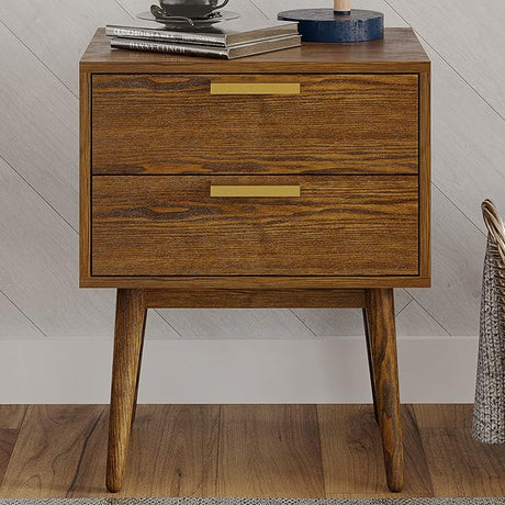 Ives Easy Assembly Mid Century Modern Bedroom Nightstand Accent Bedside Table