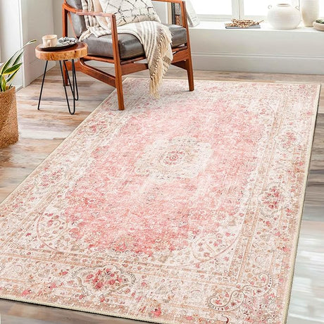 Pink Rug 3x5,Washable Area Rugs for Bedroom Living Room Kitchen Entryway,