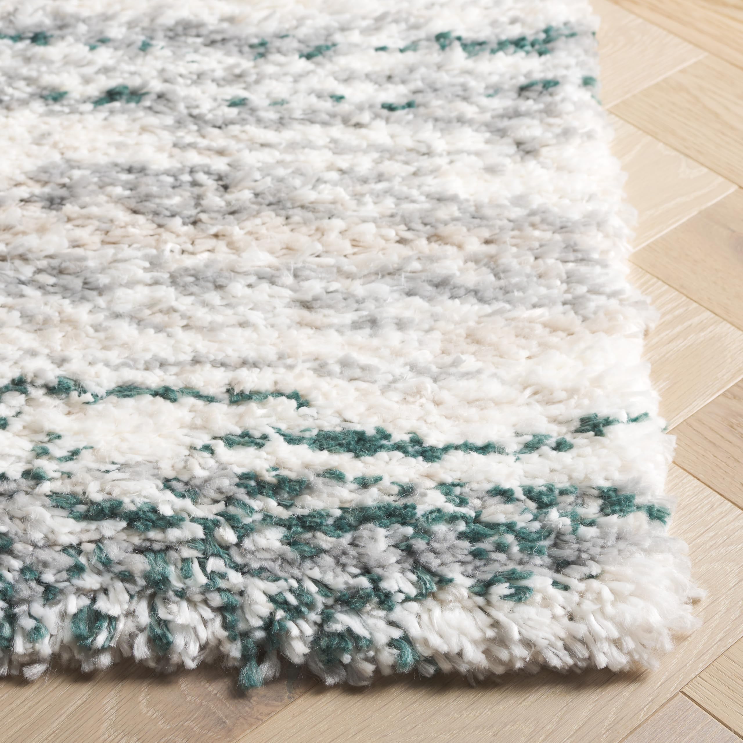 SAFAVIEH Fontana Shag Collection Area Rug - 10' x 14', Ivory & Green, Modern Design, Non-Shedding & Easy Care, 2-inch Thick, Ideal for The Living Room, Dining, Bedroom (FNT842C)